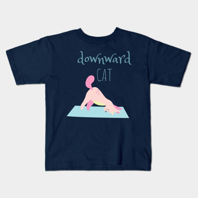 Cute Cat doing Yoga - Downward facing cat Kids T-Shirt by From Mars